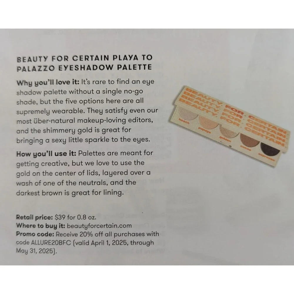 Beauty For Certain Playa to Palazzo Eyeshadow Palette Full Size NIB MSRP $39